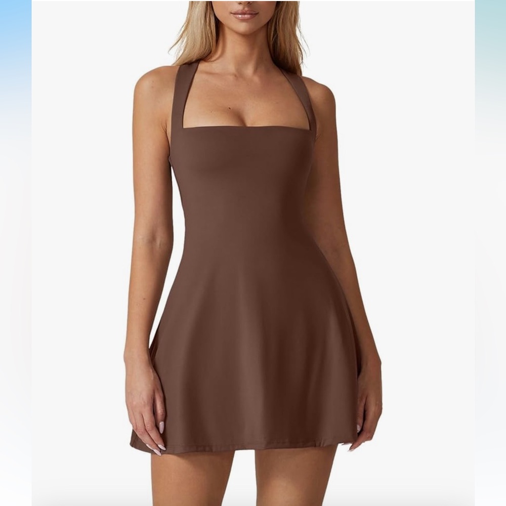 Everyday Scoop Neck Dress built in shorts in Chocolate Brown